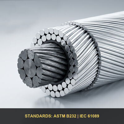 ACSR-geleider 50 mm en 100 mm ACSR-kabel (SCA/ACSR) met aluminiumgeleider, versterkt met staal, voor overheadtransmissielijnen